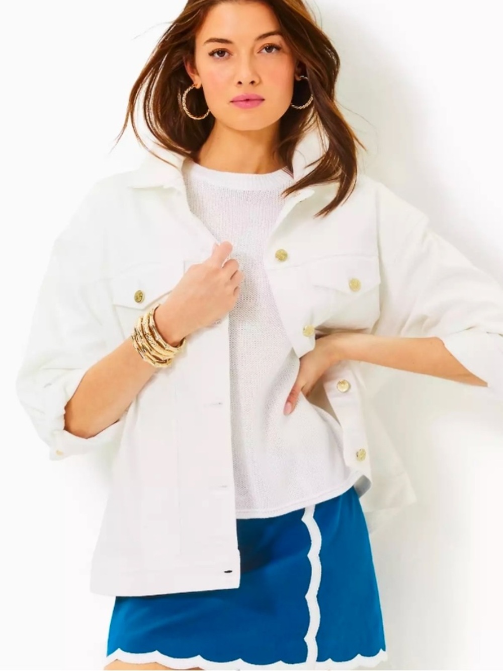 NWT Lilly Pulitzer Brixley, white oversized resort white denim jacket S/M